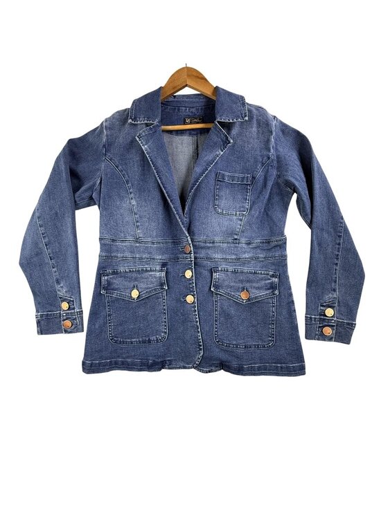 Diane Gilman Jackets & Blazers - DG2 Diane Gilman Denim Jacket Womens Medium Blue Blazer Button Front Pockets